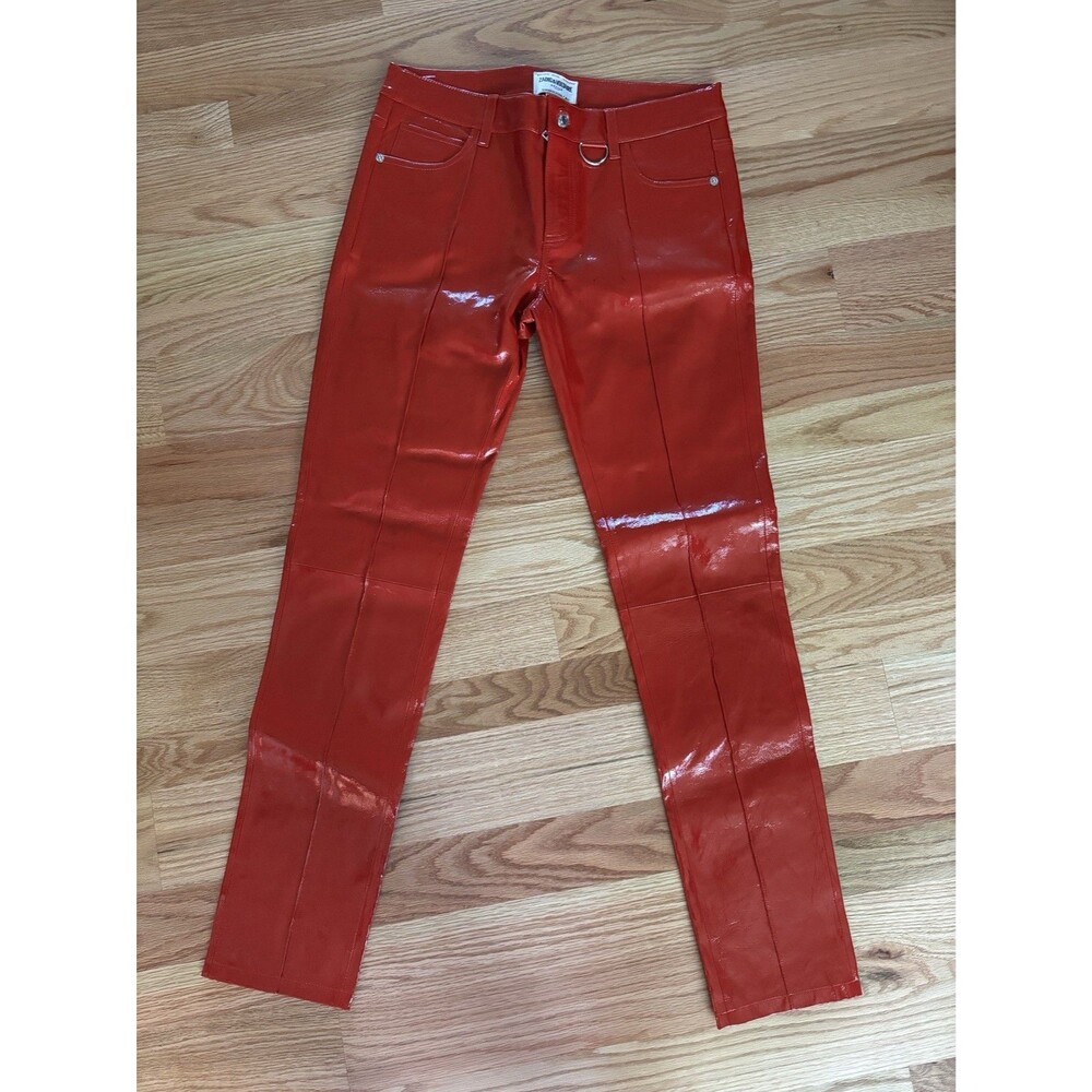 Zadig & Voltaire Women’s Red Patent Polyurethane Skinny Slim Pants Pockets 38